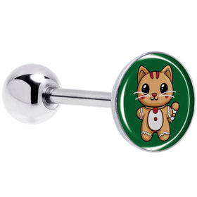 Christmas Holiday Gingerbrread Kitty Cat Barbell Tongue Ring by Onyx O