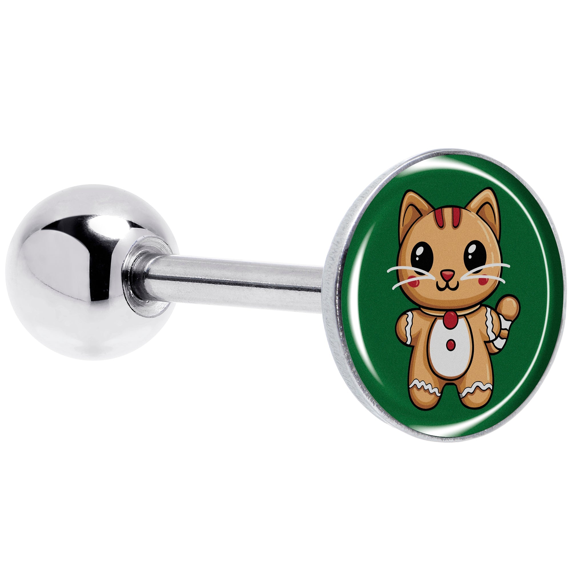 BodyCandy Christmas Holiday Gingerbrread Kitty Cat Barbell Tongue Ring by Onyx O — main product shot