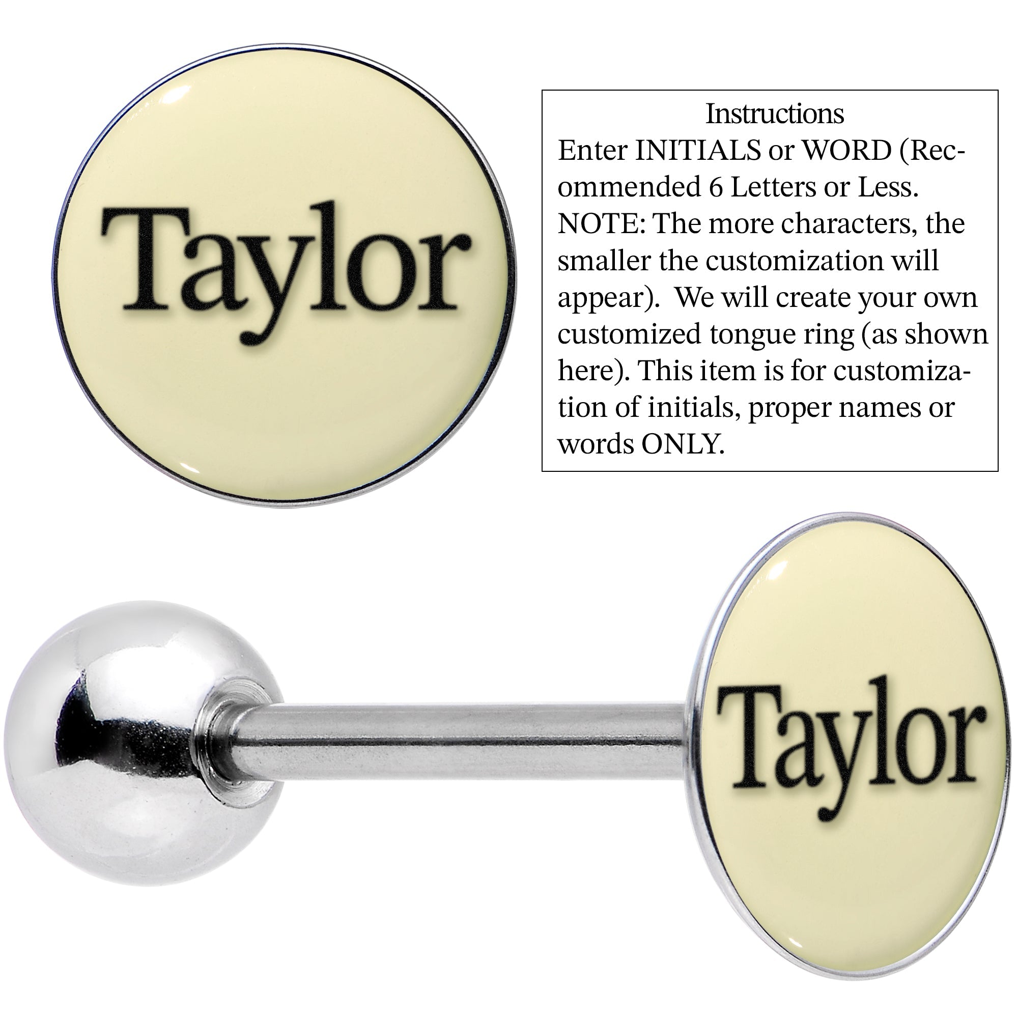BodyCandy Custom Glow in the Dark Logo Stainless Steel Barbell Tongue Ring — lifestyle context