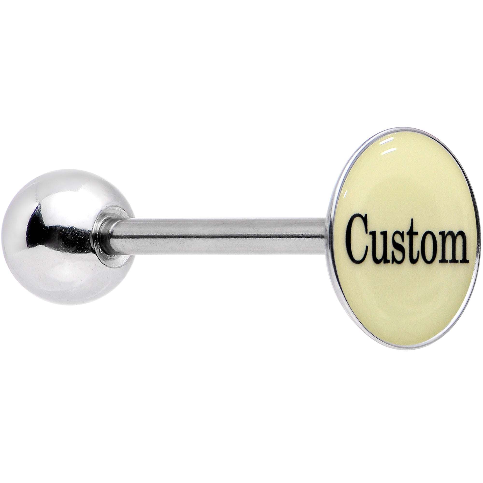 BodyCandy Custom Glow in the Dark Logo Stainless Steel Barbell Tongue Ring — back view