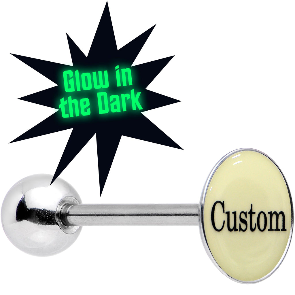 BodyCandy Custom Glow in the Dark Logo Stainless Steel Barbell Tongue Ring — main product shot