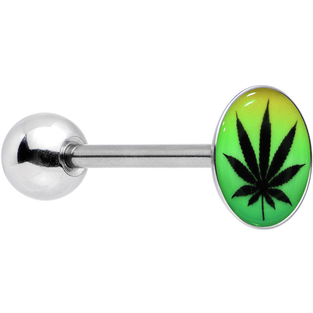 BodyCandy Ganja Leaf Glow in the Dark Logo Stainless Steel Barbell Tongue Ring — main product shot