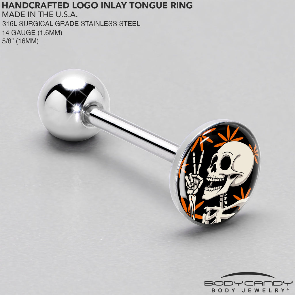 BodyCandy Peace Sign Skeleton Barbell Tongue Ring by Onyx O — side view