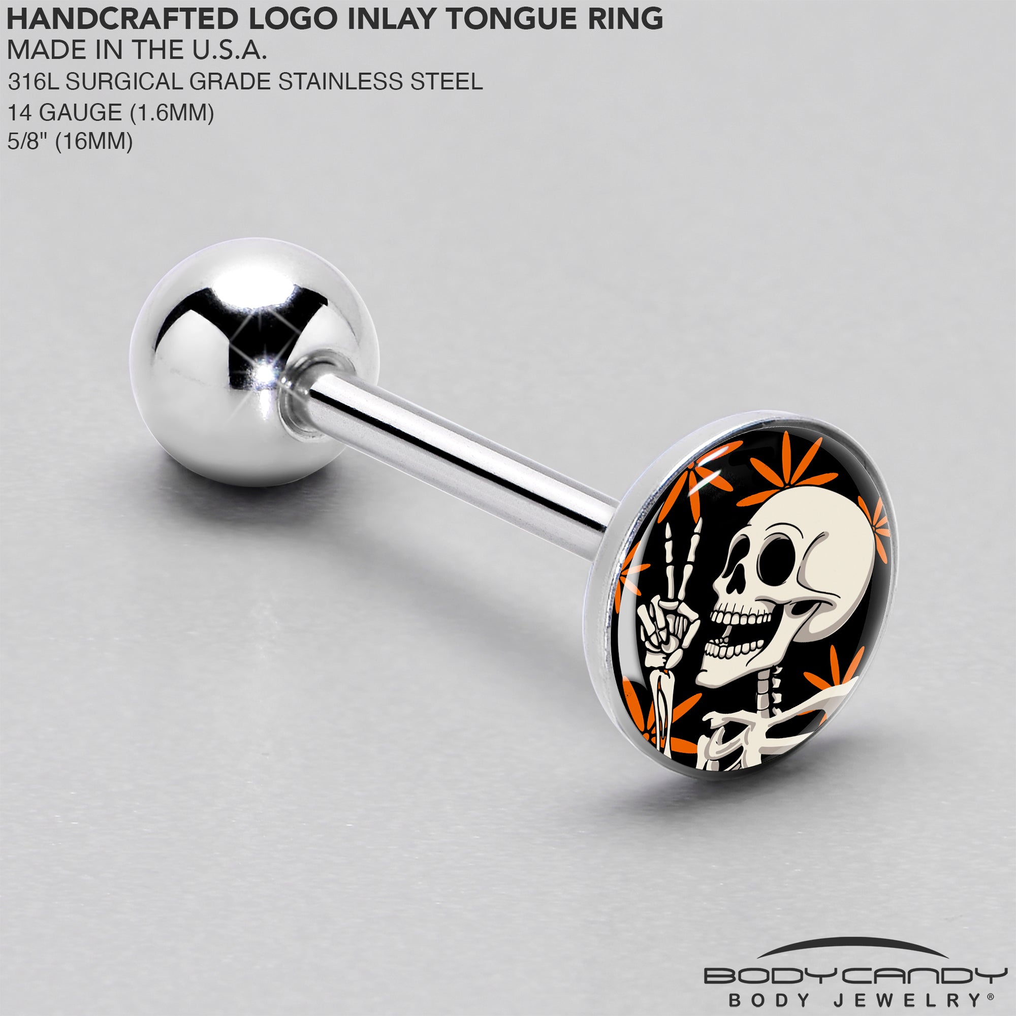 BodyCandy Peace Sign Skeleton Barbell Tongue Ring by Onyx O — side view