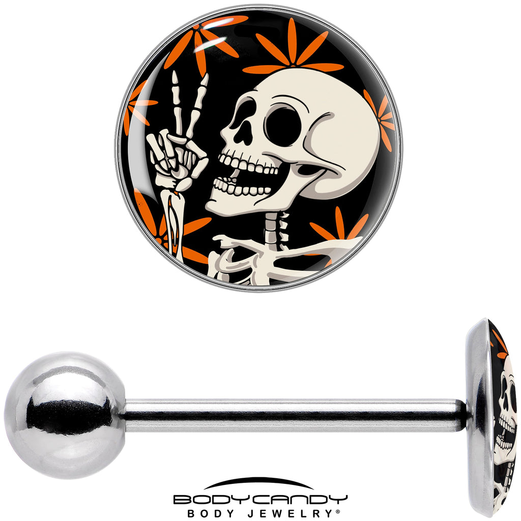 BodyCandy Peace Sign Skeleton Barbell Tongue Ring by Onyx O — in-use photo