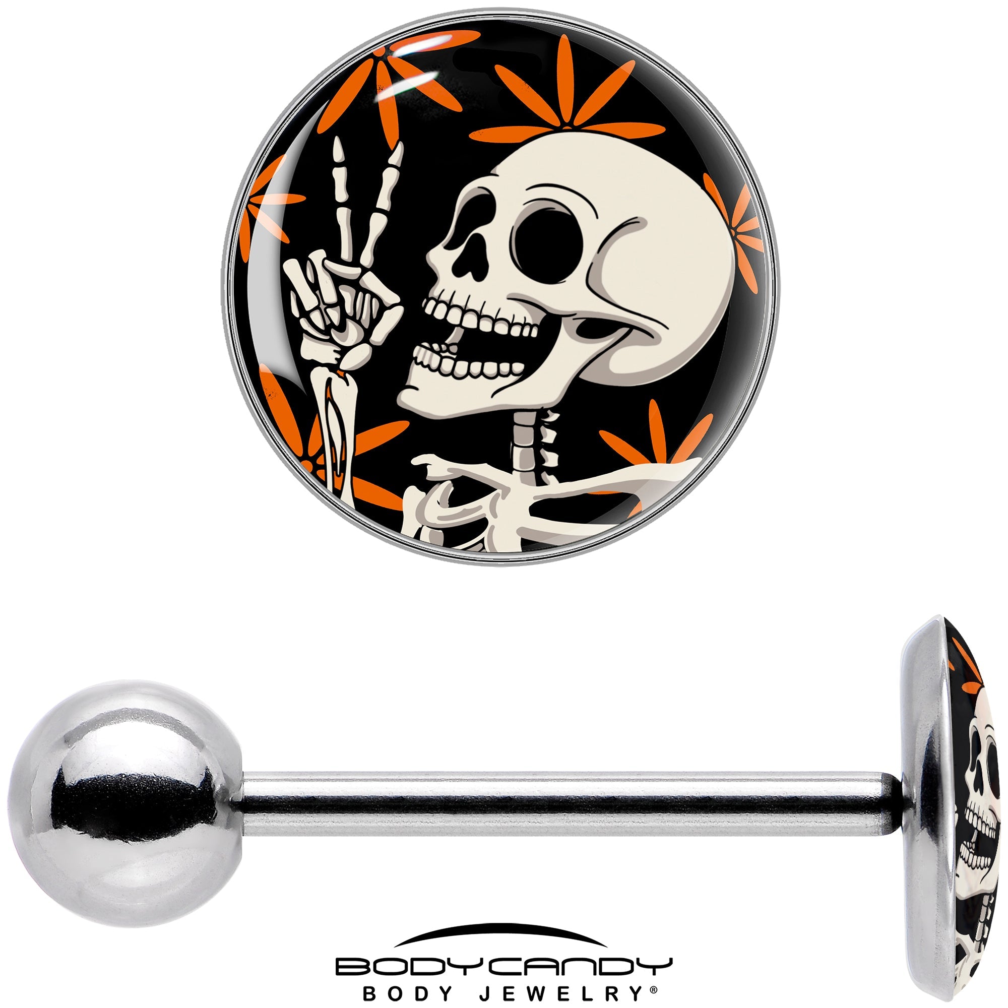 BodyCandy Peace Sign Skeleton Barbell Tongue Ring by Onyx O — in-use photo