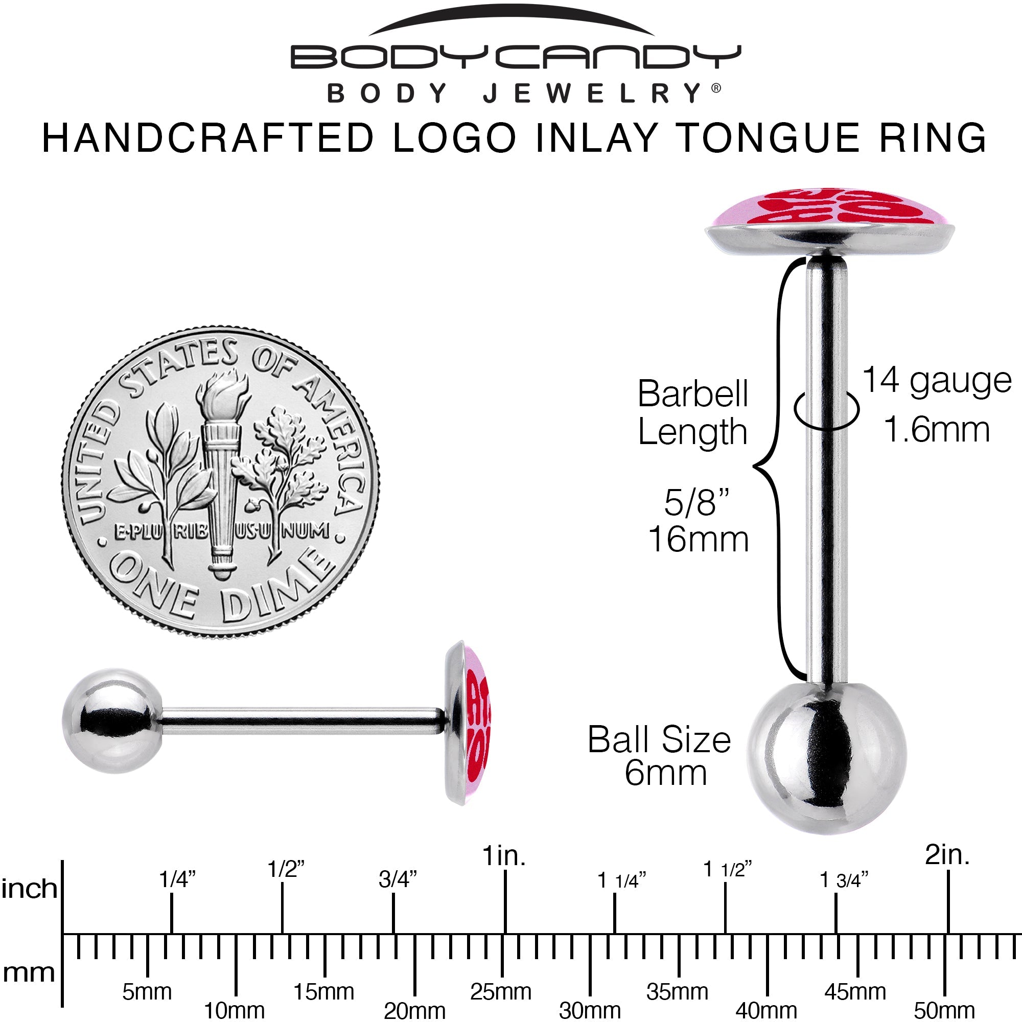 BodyCandy Retro Text Hate You Barbell Tongue Ring by Onyx O — back view
