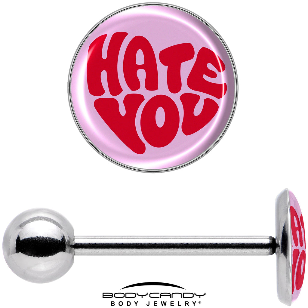BodyCandy Retro Text Hate You Barbell Tongue Ring by Onyx O — in-use photo