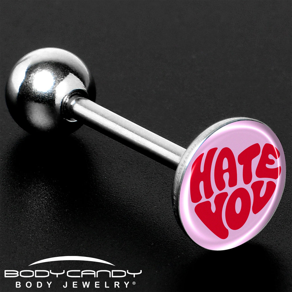 BodyCandy Retro Text Hate You Barbell Tongue Ring by Onyx O — size reference