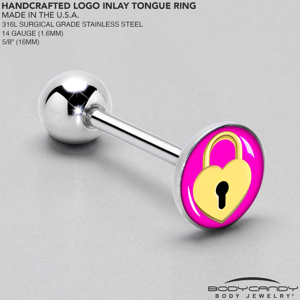 BodyCandy Heart Lock Barbell Tongue Ring by Onyx O — side view