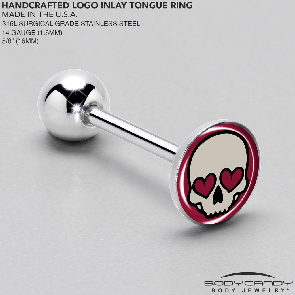 BodyCandy Valentine Heart Skull Barbell Tongue Ring — side view
