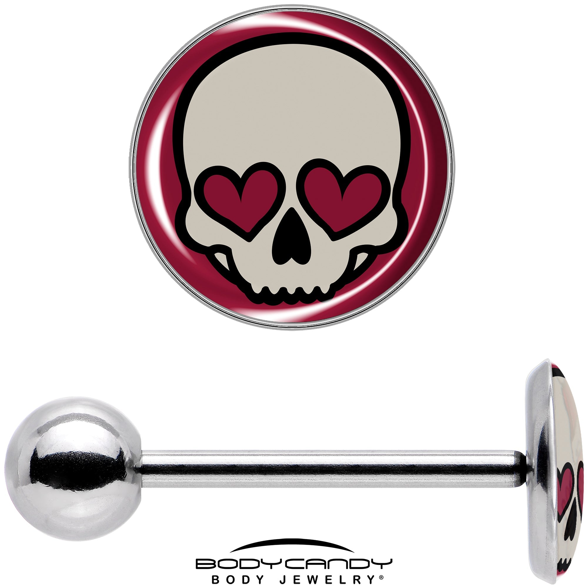 BodyCandy Valentine Heart Skull Barbell Tongue Ring — in-use photo