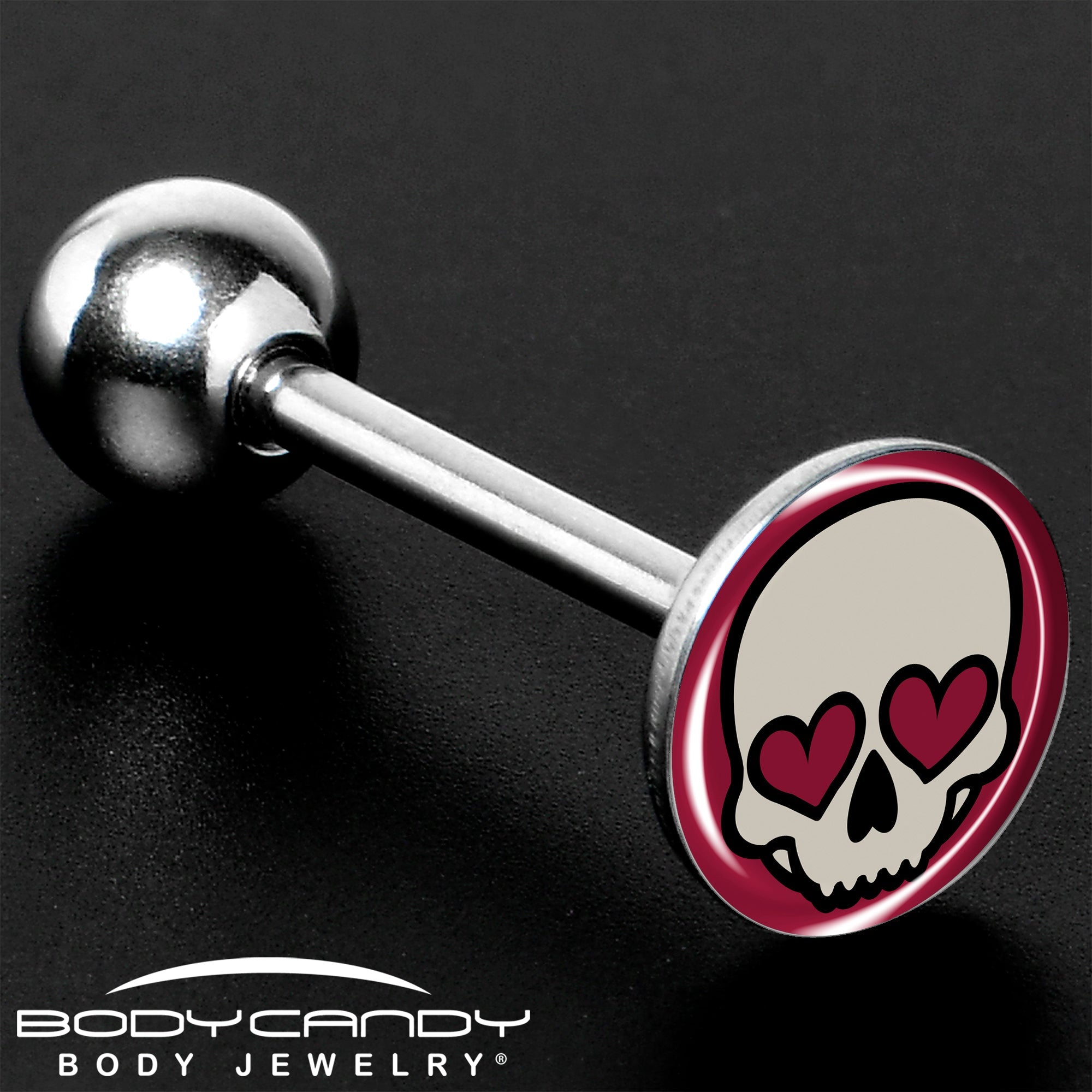 BodyCandy Valentine Heart Skull Barbell Tongue Ring — size reference