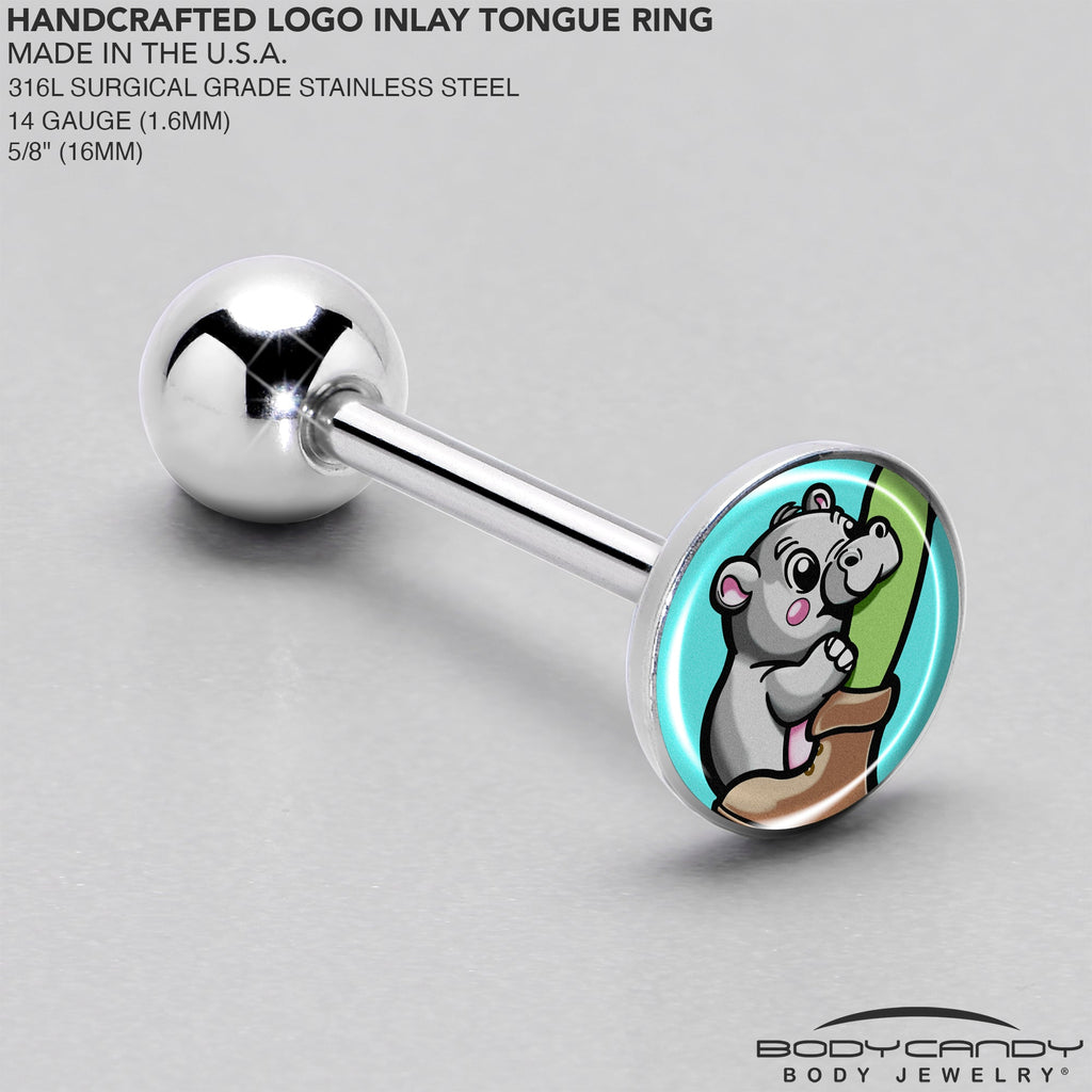 BodyCandy Cute Biting Baby Hippo Barbell Tongue Ring — side view