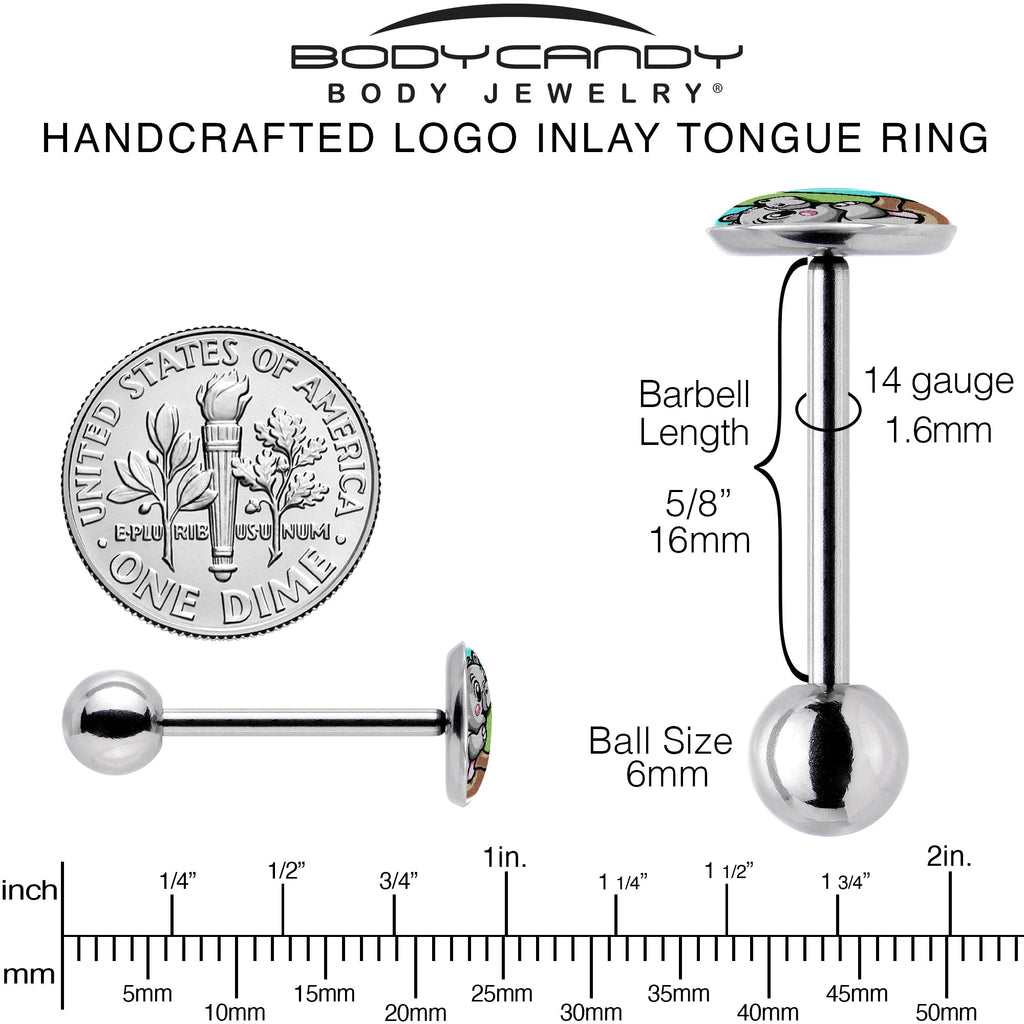 BodyCandy Cute Biting Baby Hippo Barbell Tongue Ring — back view