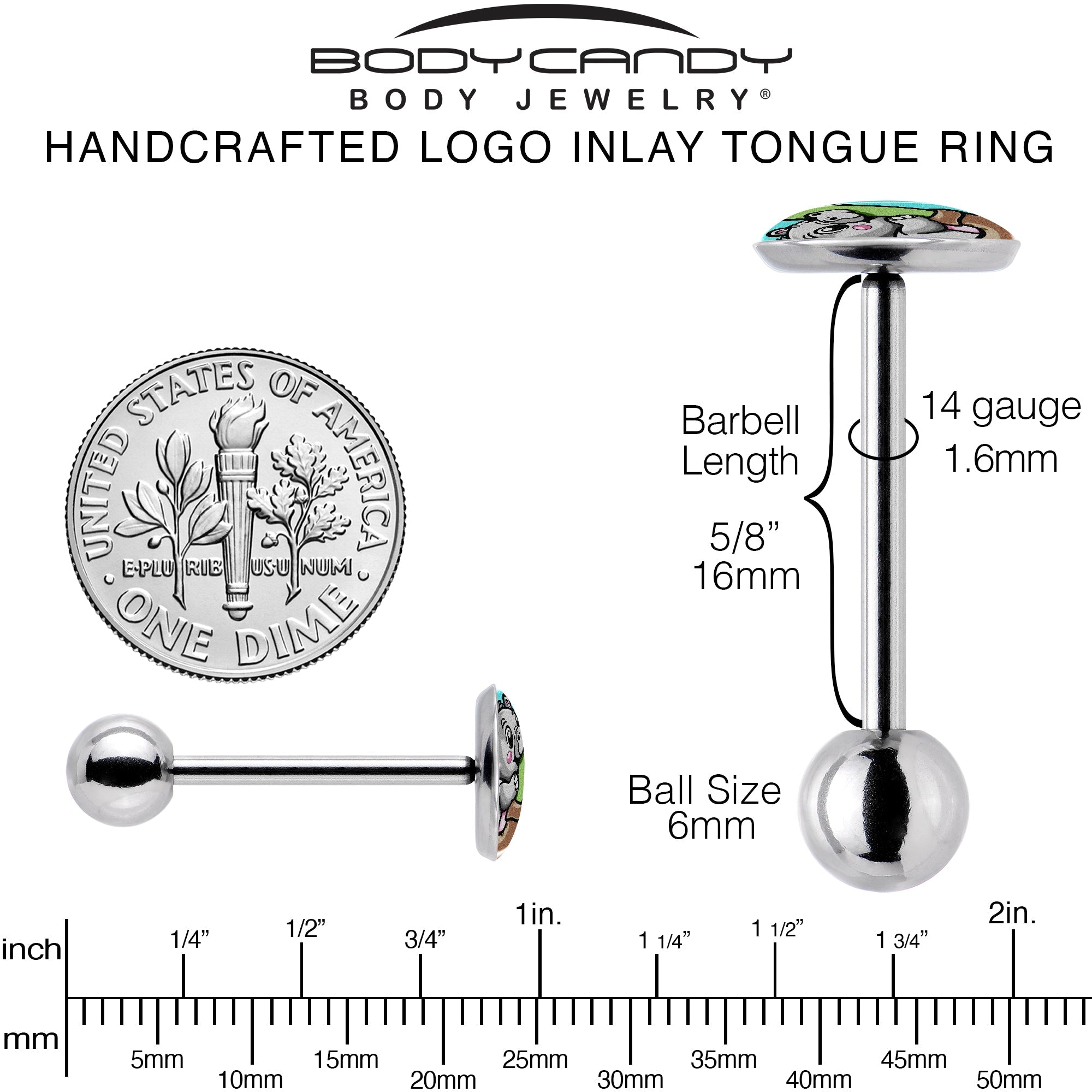 BodyCandy Cute Biting Baby Hippo Barbell Tongue Ring — back view