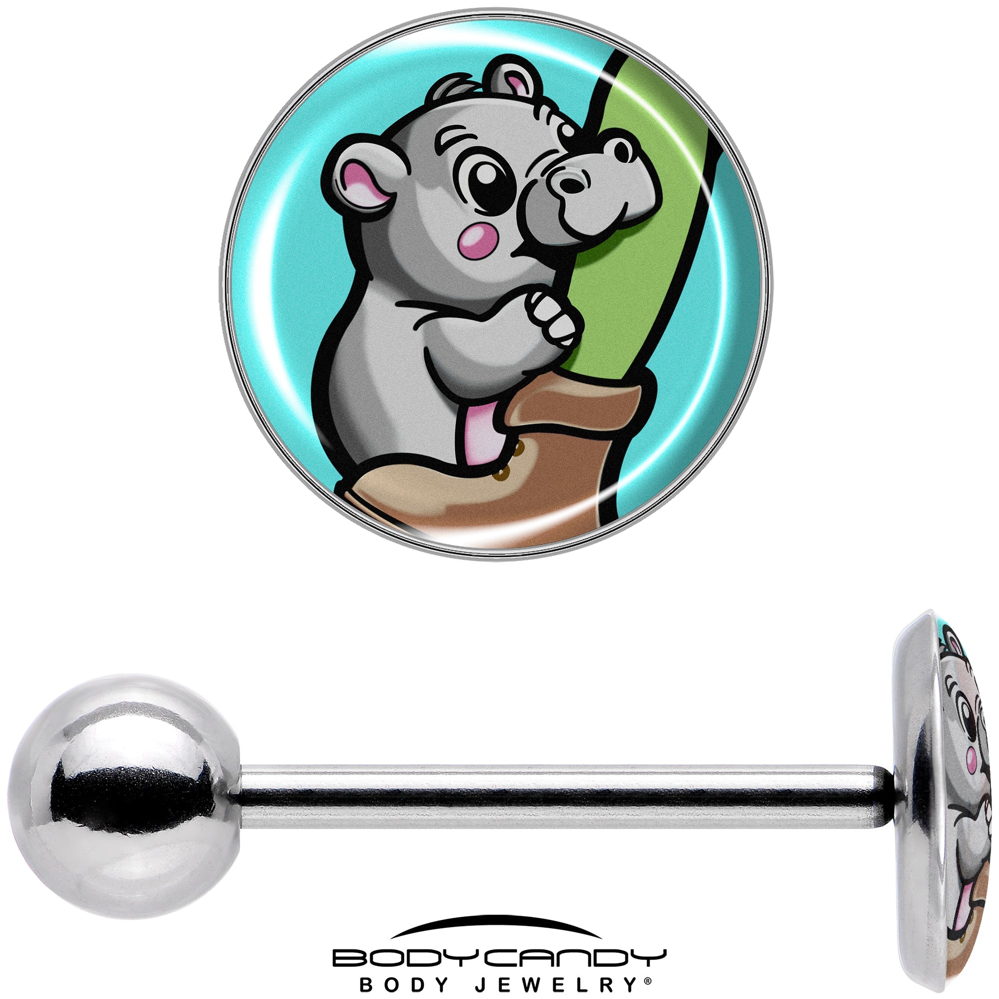 BodyCandy Cute Biting Baby Hippo Barbell Tongue Ring — in-use photo
