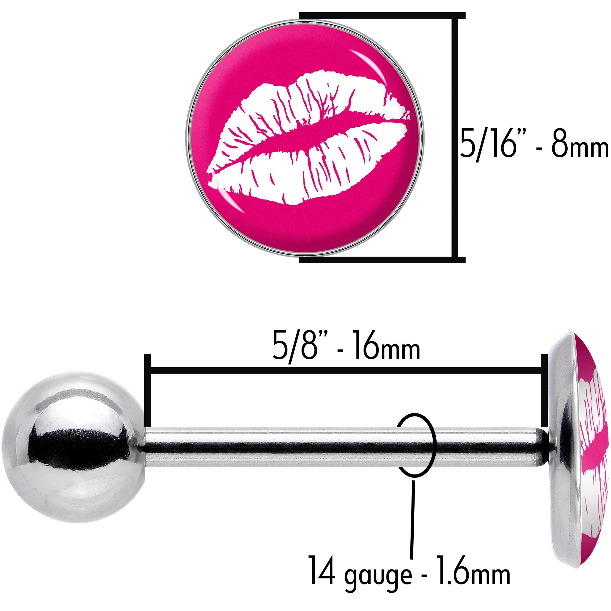 BodyCandy Red Hot Lips Barbell Tongue Ring by Onyx O — size reference