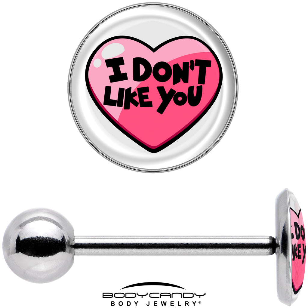BodyCandy I Don't Like You Valentine Heart Barbell Tongue Ring — in-use photo