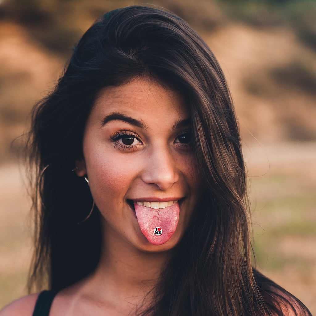 BodyCandy I Love Me Barbell Tongue Ring by Onyx O — side view