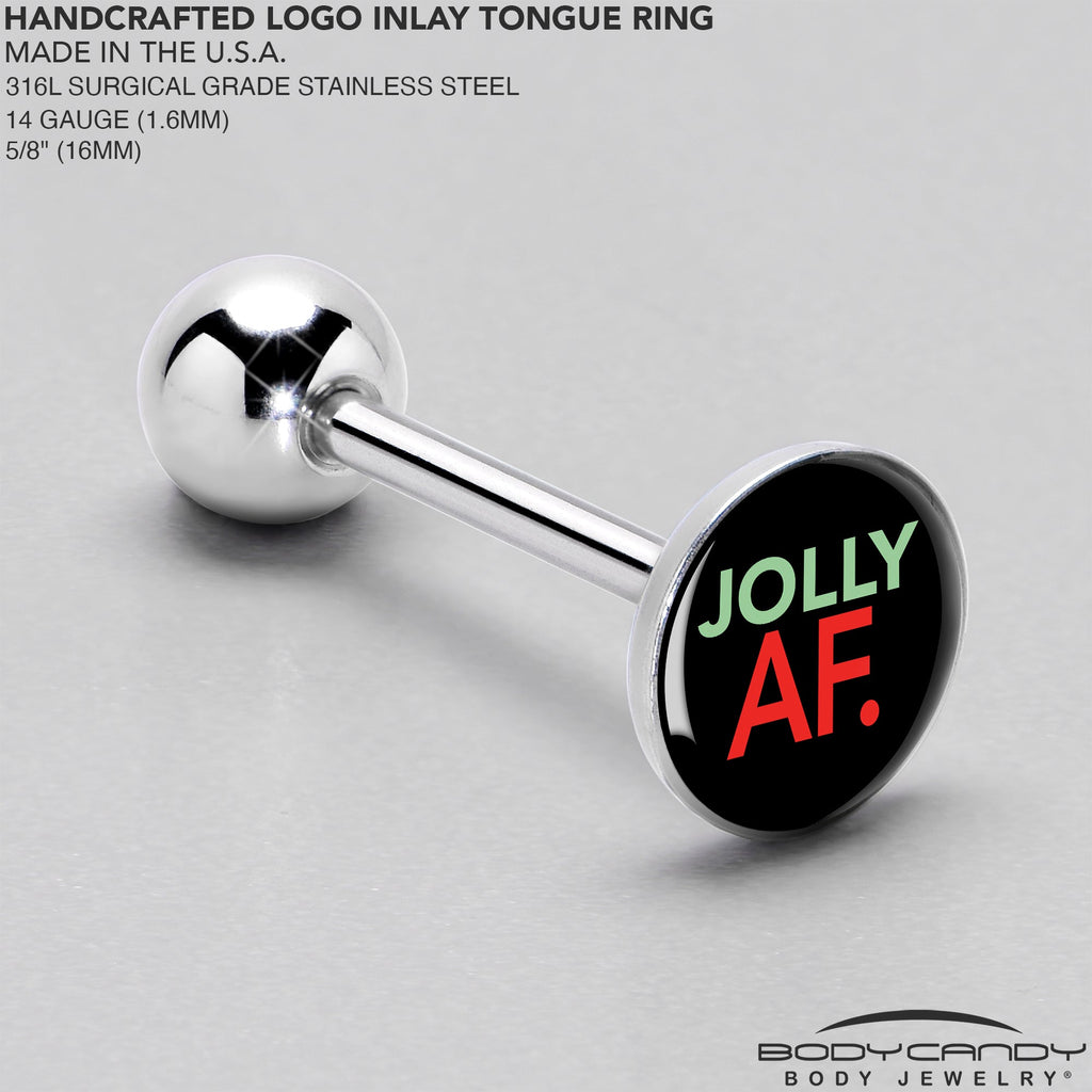 BodyCandy Jolly AF Festive Holiday Barbell Tongue Ring by Onyx O — side view