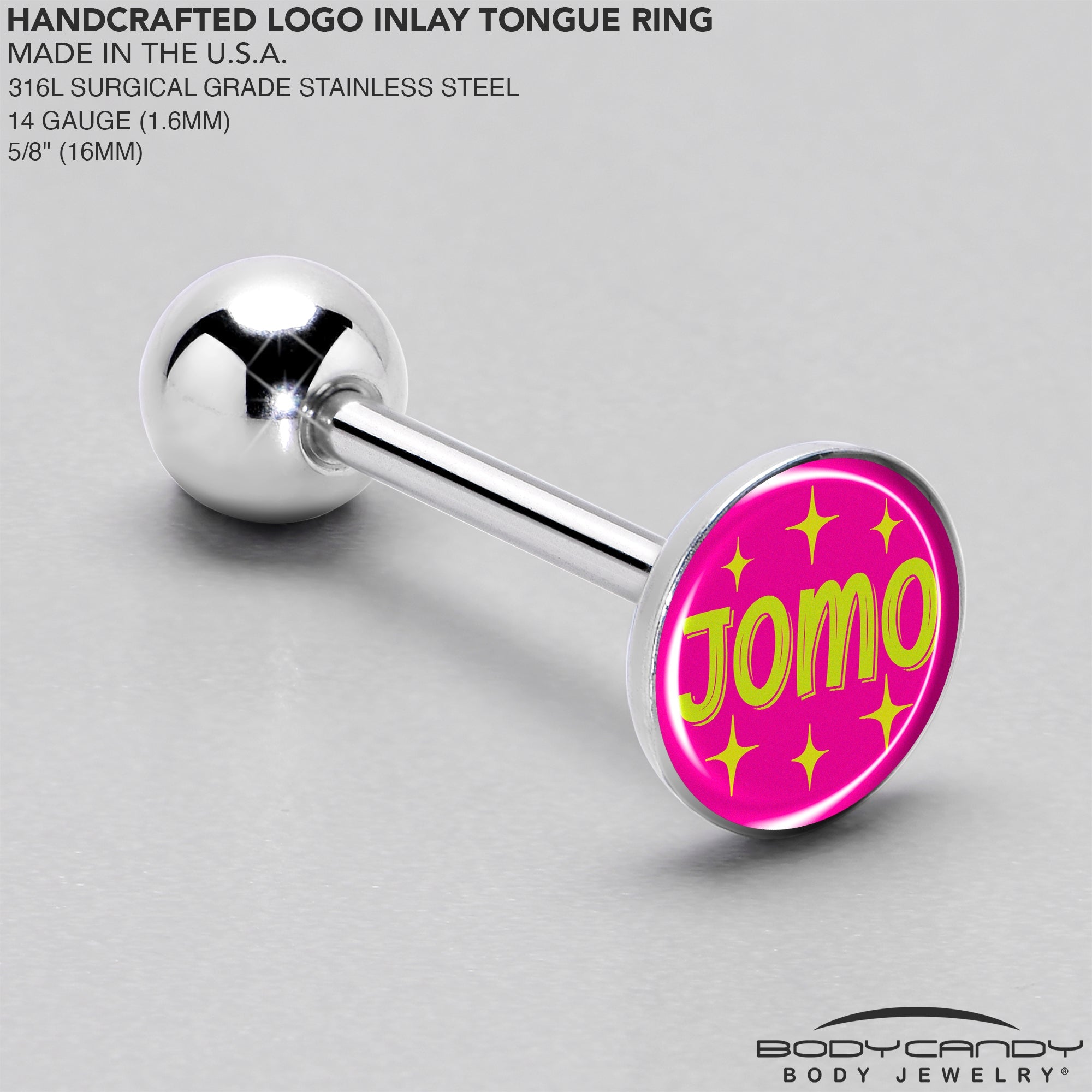 BodyCandy Pink JOMO Barbell Tongue Ring by Onyx O — side view