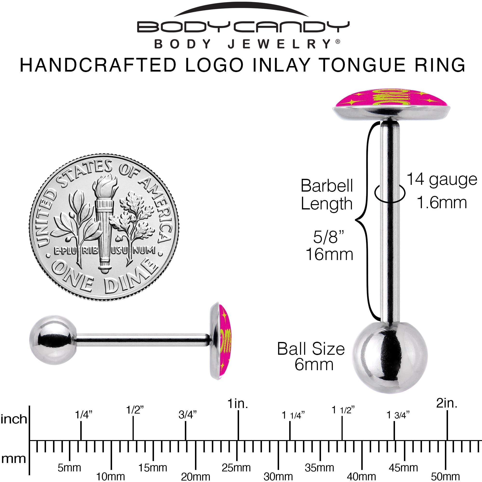 BodyCandy Pink JOMO Barbell Tongue Ring by Onyx O — back view