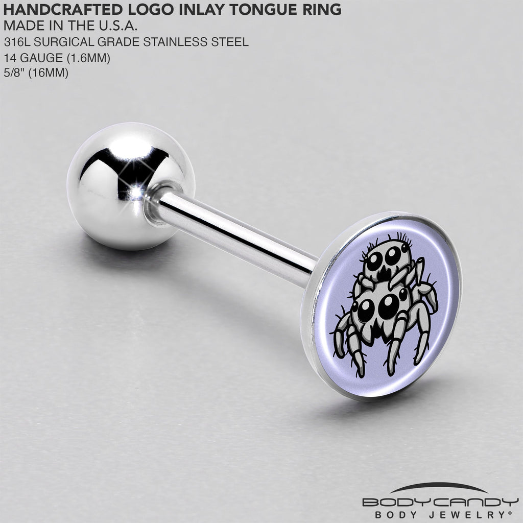 BodyCandy Leaping Leapfrog Spiders Barbell Tongue Ring by Onyx O — side view