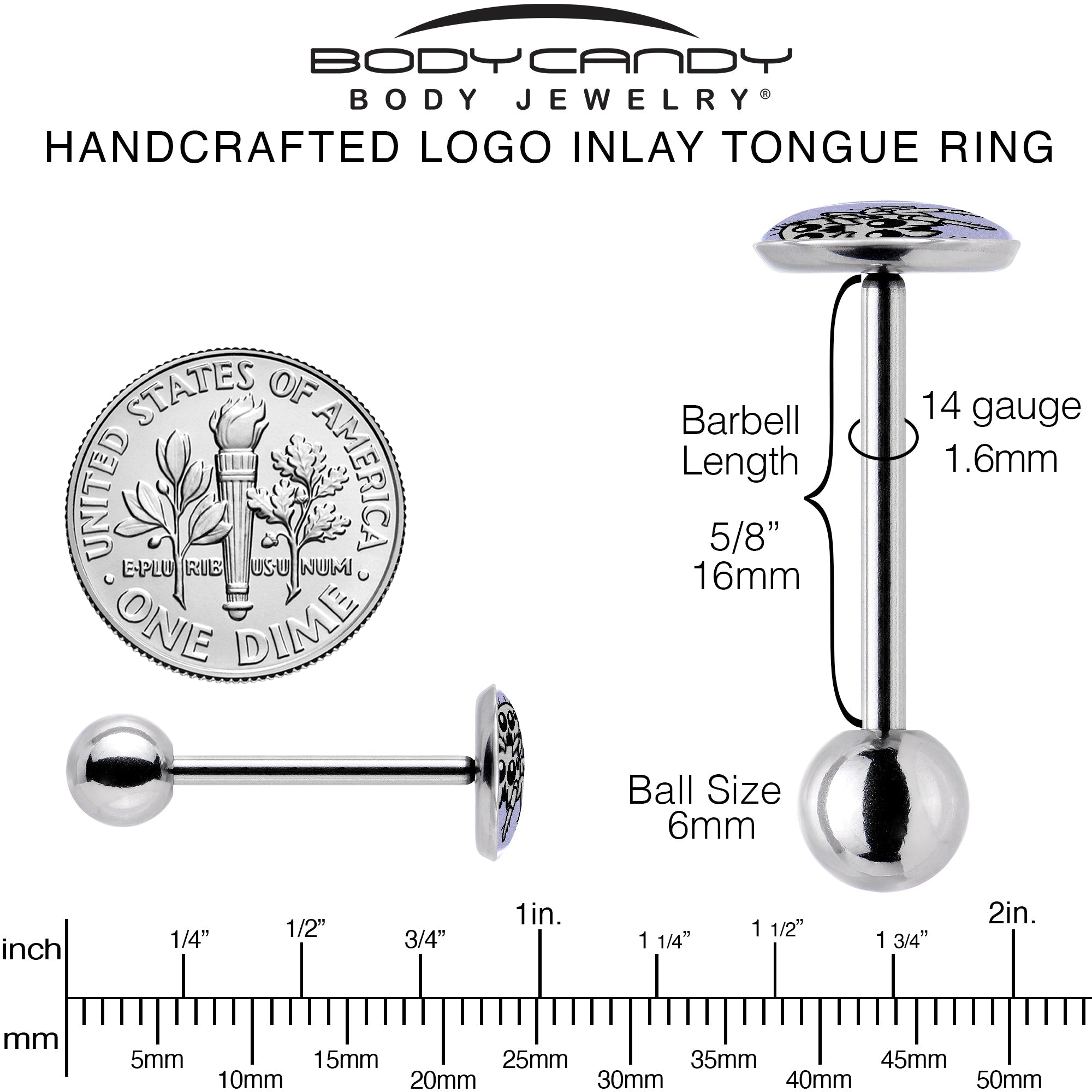 BodyCandy Leaping Leapfrog Spiders Barbell Tongue Ring by Onyx O — back view