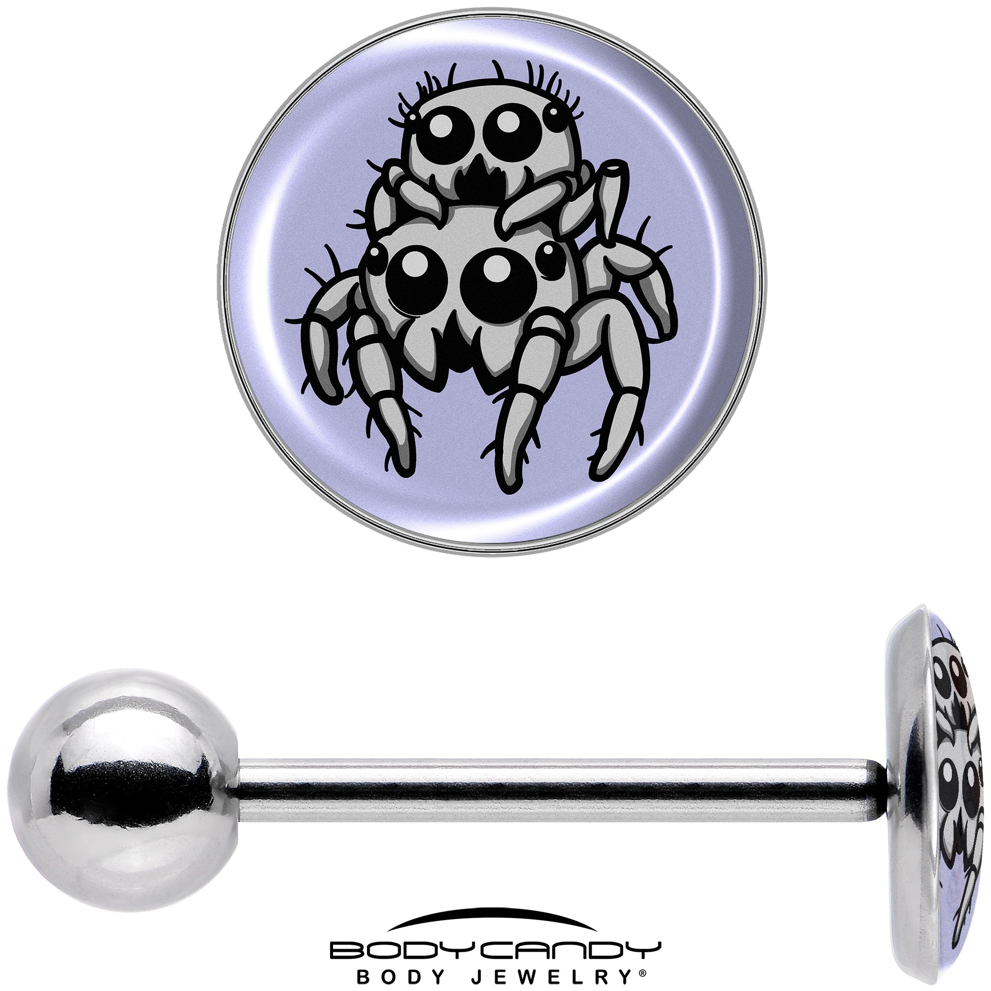 BodyCandy Leaping Leapfrog Spiders Barbell Tongue Ring by Onyx O — in-use photo