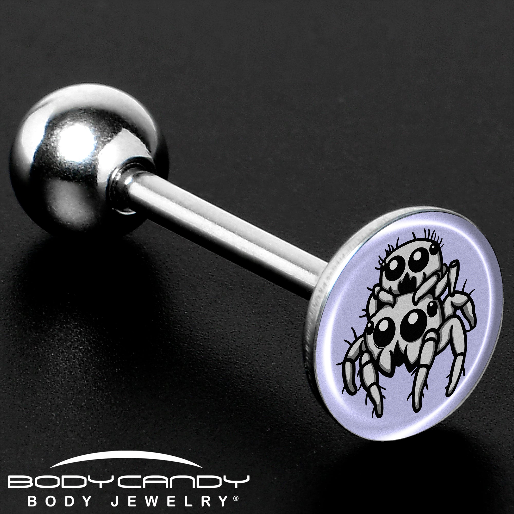 BodyCandy Leaping Leapfrog Spiders Barbell Tongue Ring by Onyx O — size reference
