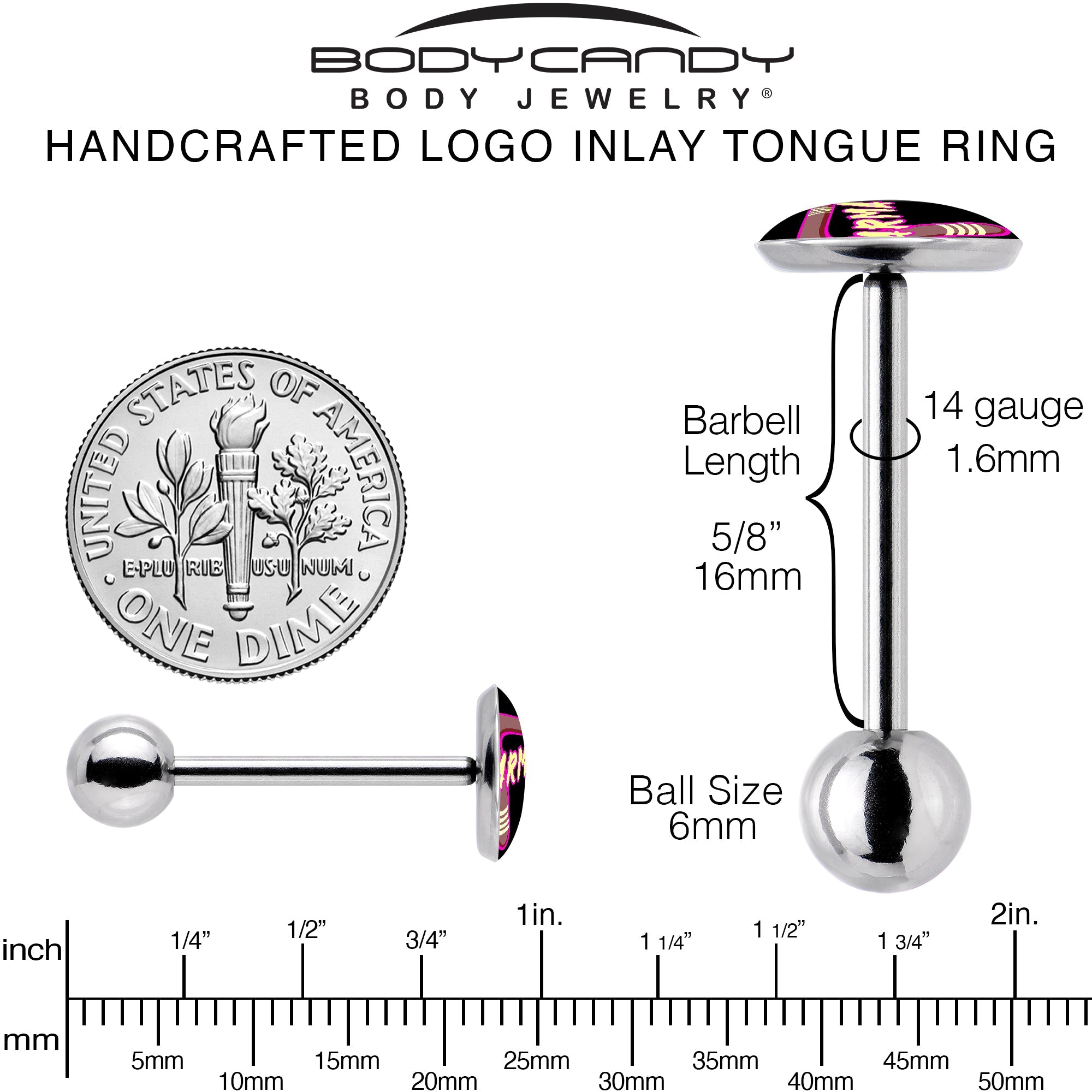 BodyCandy Karmic Boomerang Barbell Tongue Ring by Onyx O — back view