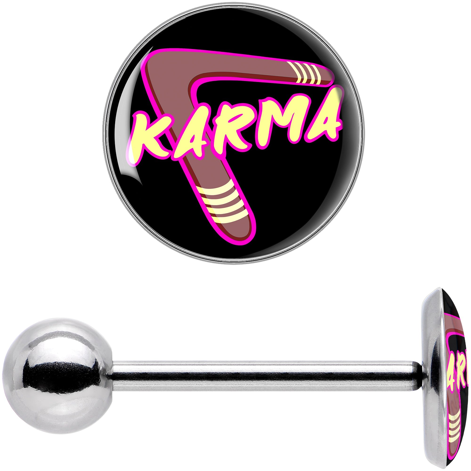 BodyCandy Karmic Boomerang Barbell Tongue Ring by Onyx O — in-use photo