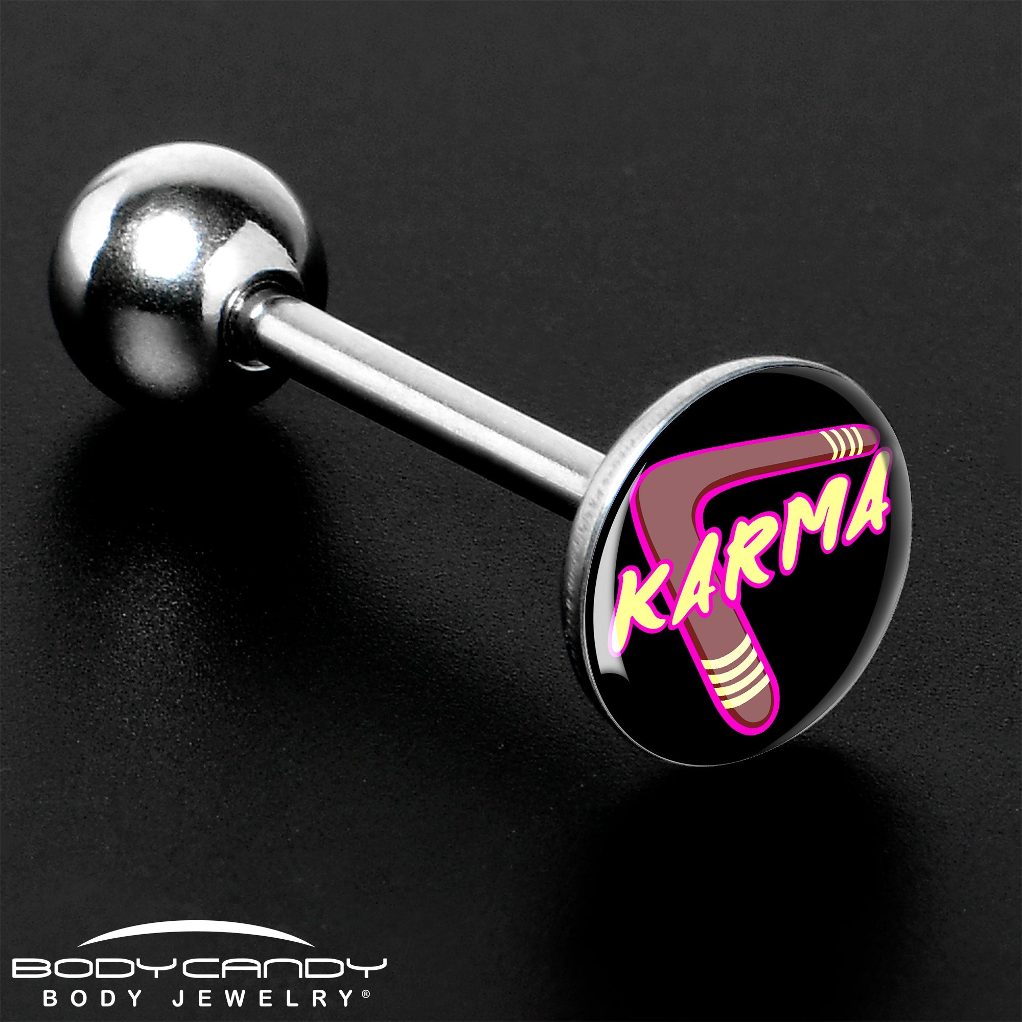 BodyCandy Karmic Boomerang Barbell Tongue Ring by Onyx O — size reference
