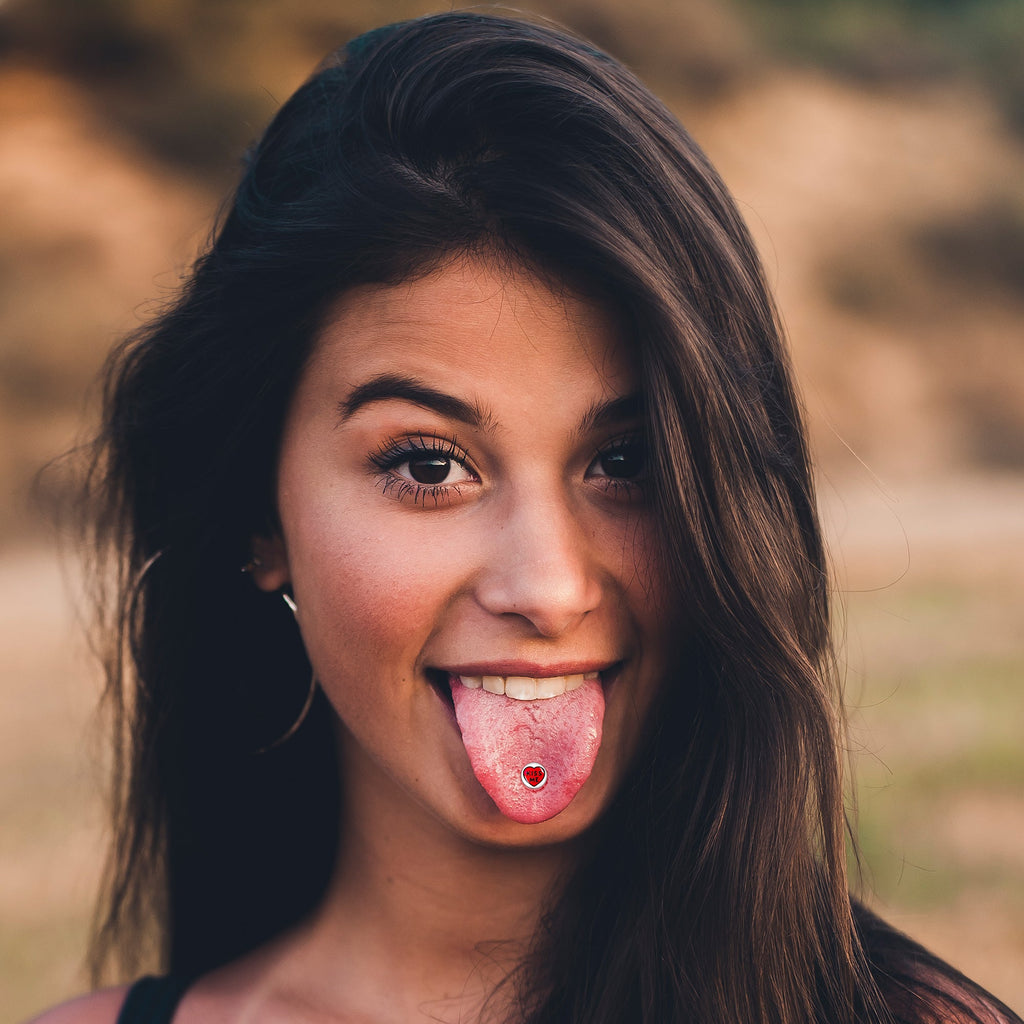 BodyCandy Kiss Me Candy Heart Barbell Tongue Ring by Onyx O — lifestyle context