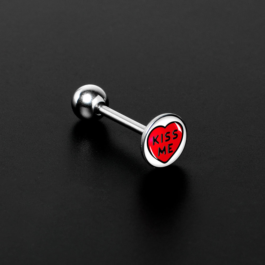 BodyCandy Kiss Me Candy Heart Barbell Tongue Ring by Onyx O — side view