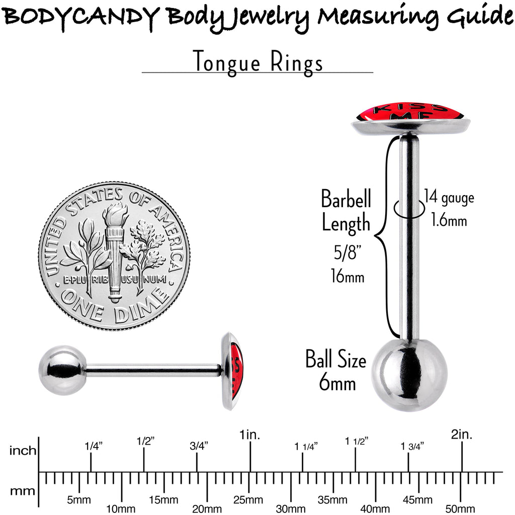BodyCandy Kiss Me Candy Heart Barbell Tongue Ring by Onyx O — back view