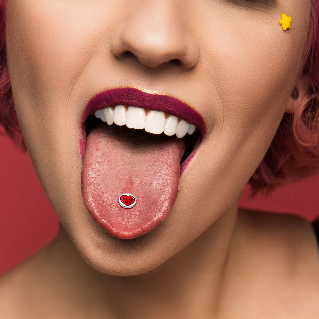 BodyCandy Kiss Me Candy Heart Barbell Tongue Ring by Onyx O — alternative angle