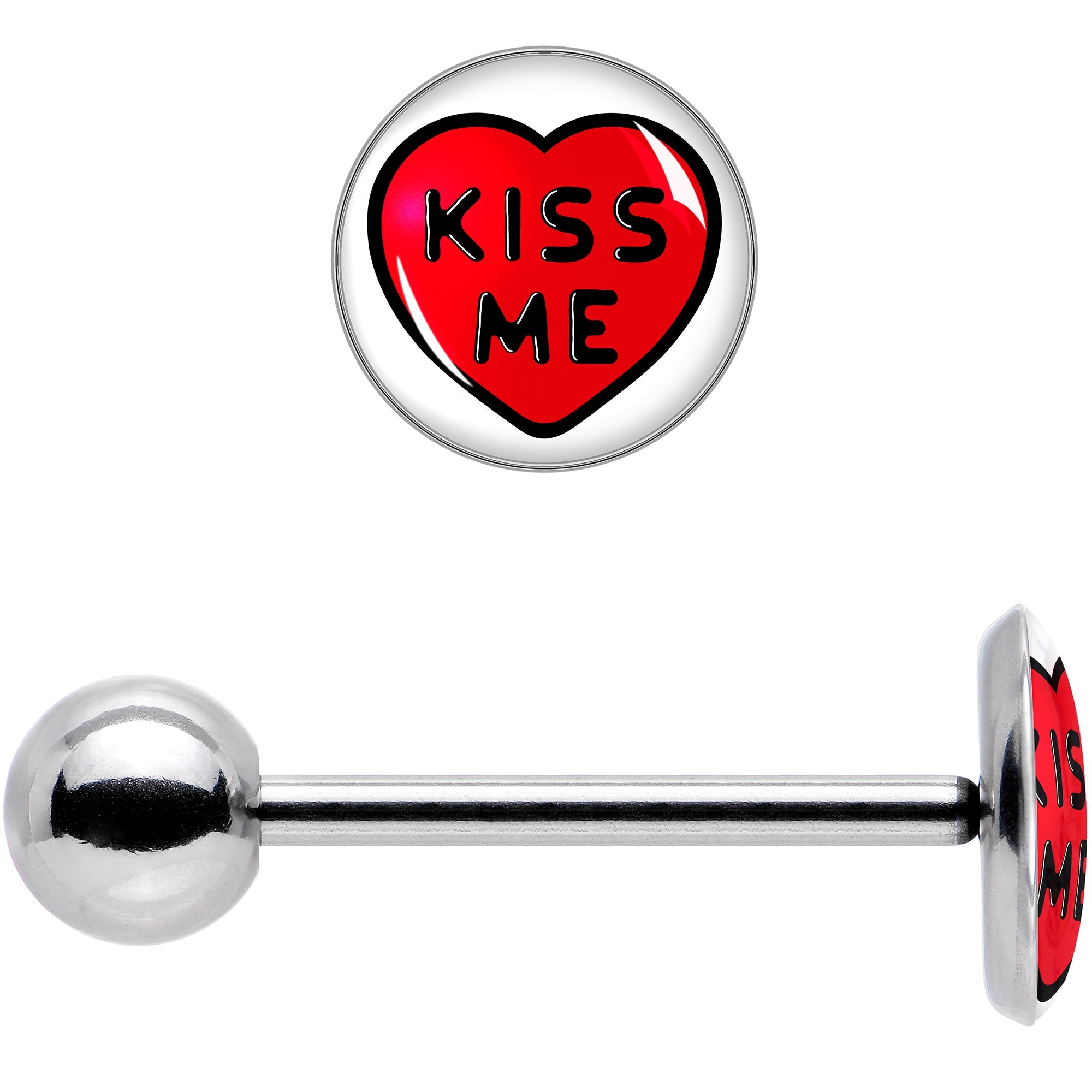 BodyCandy Kiss Me Candy Heart Barbell Tongue Ring by Onyx O — size reference