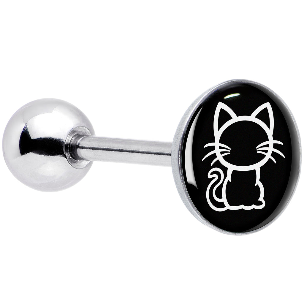 BodyCandy Black and White Kitty Cat Barbell Tongue Ring by Onyx O — main product shot