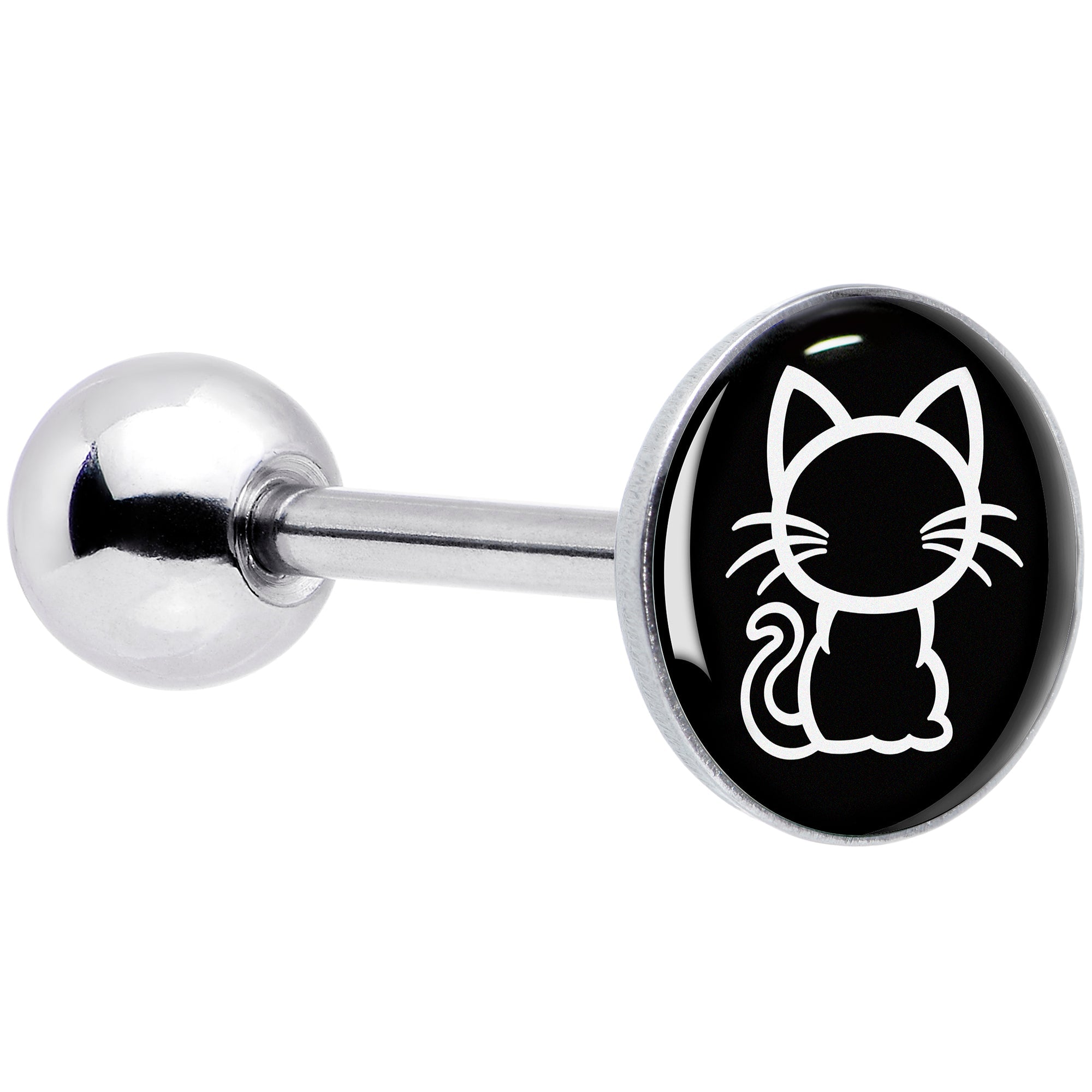 BodyCandy Black and White Kitty Cat Barbell Tongue Ring by Onyx O — main product shot