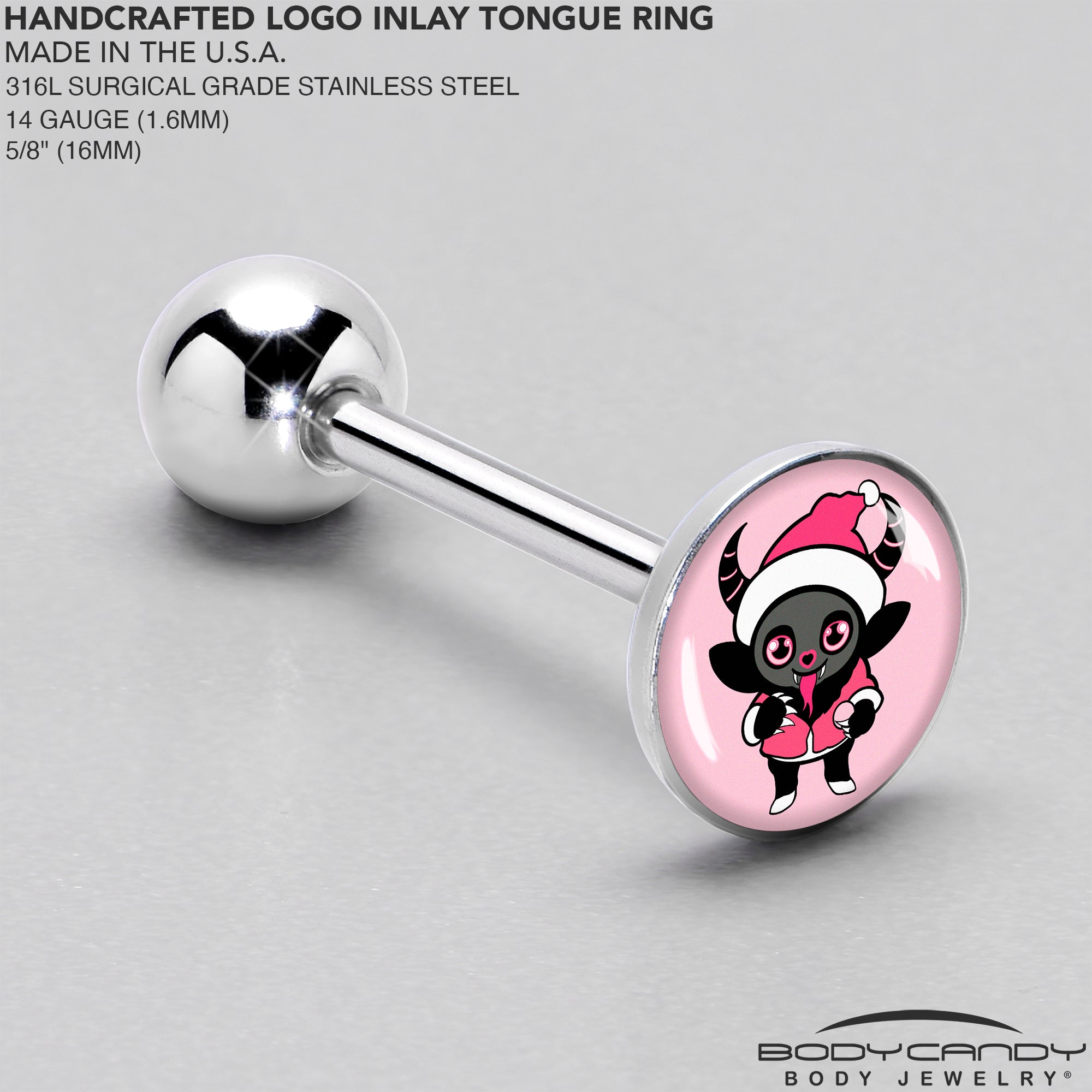 BodyCandy Krampus Cutie Holiday Barbell Tongue Ring by Onyx O — side view