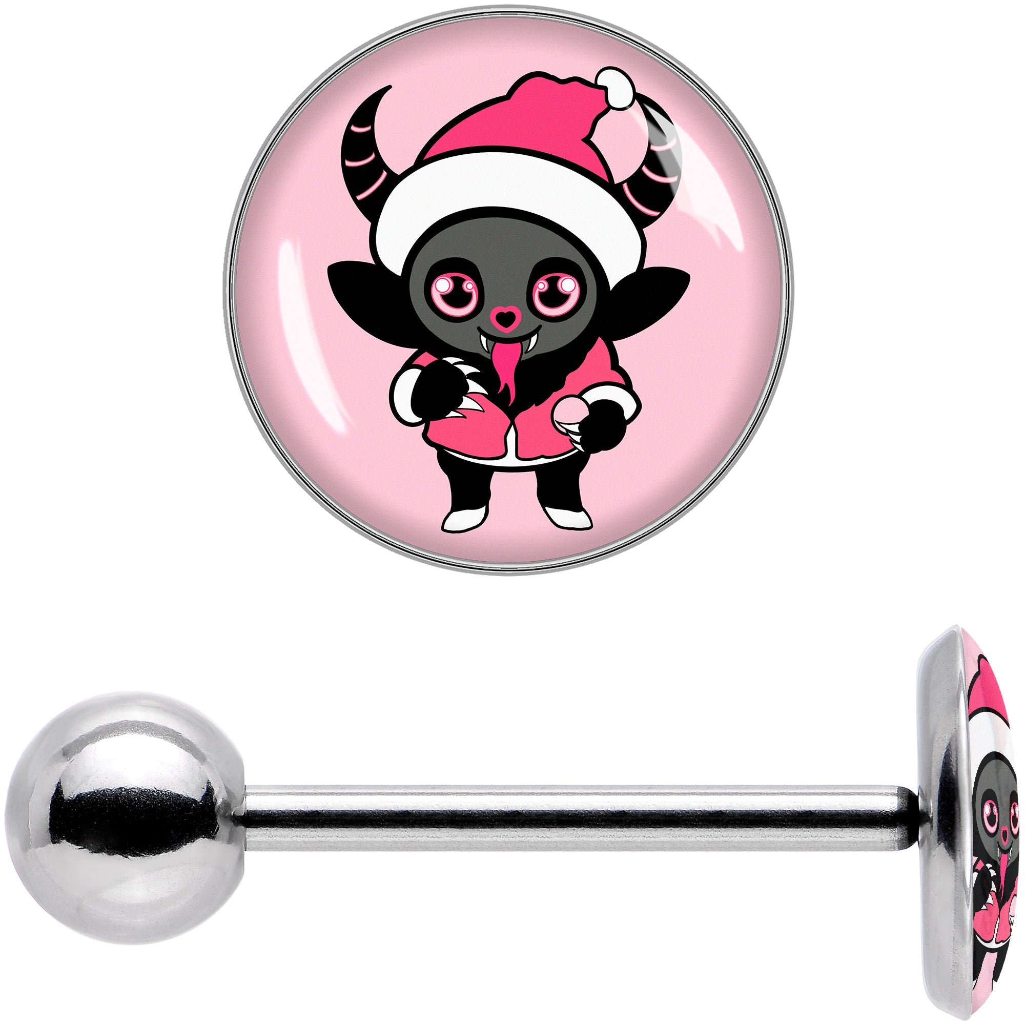 BodyCandy Krampus Cutie Holiday Barbell Tongue Ring by Onyx O — in-use photo