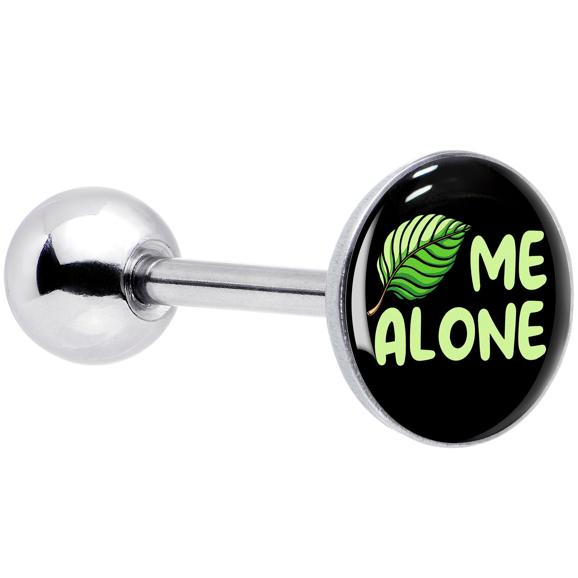 BodyCandy Black Green Leaf Me Alone Barbell Tongue Ring by Onyx O — main product shot