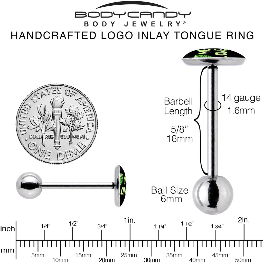 BodyCandy Black Green Leaf Me Alone Barbell Tongue Ring by Onyx O — back view