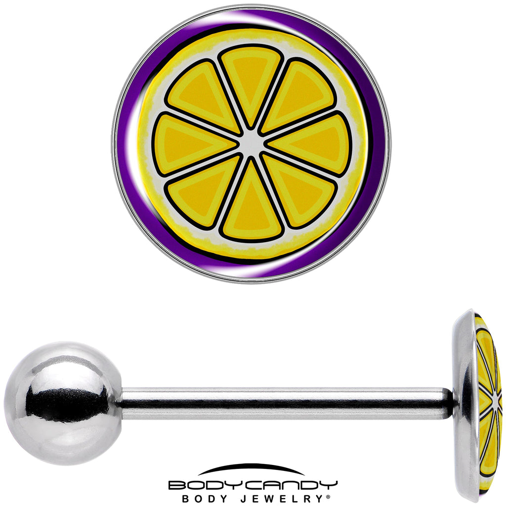 BodyCandy Yellow Slice of Lemon Barbell Tongue Ring by Onyx O — in-use photo