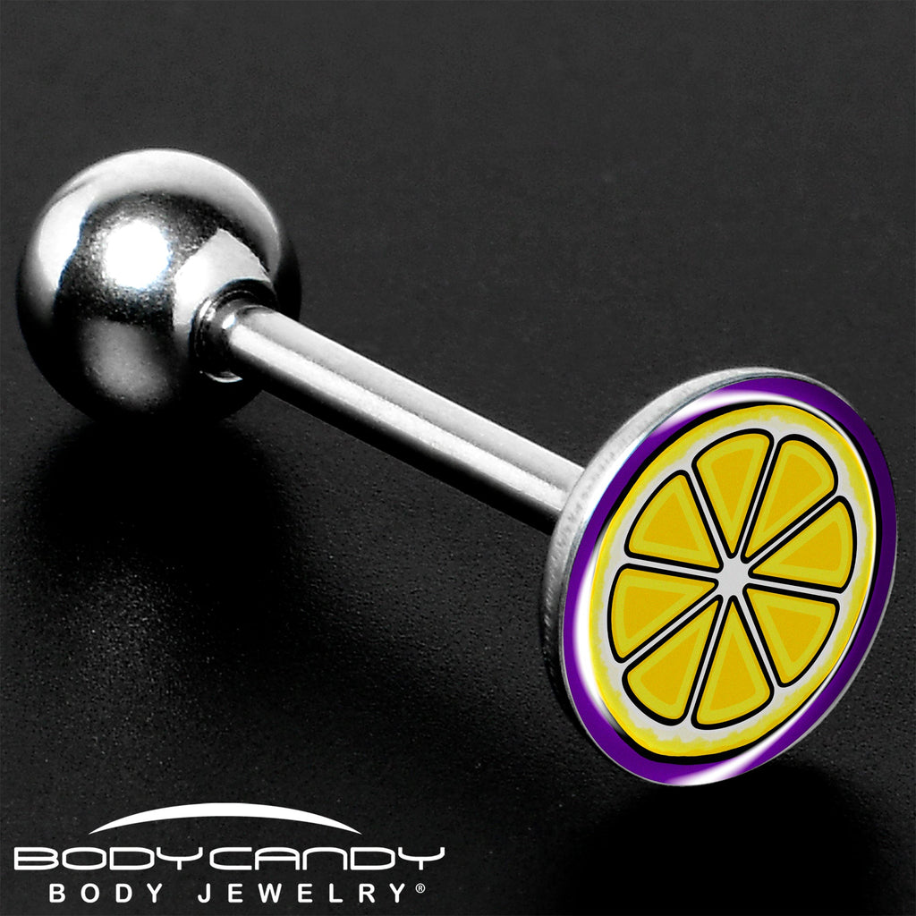 BodyCandy Yellow Slice of Lemon Barbell Tongue Ring by Onyx O — size reference