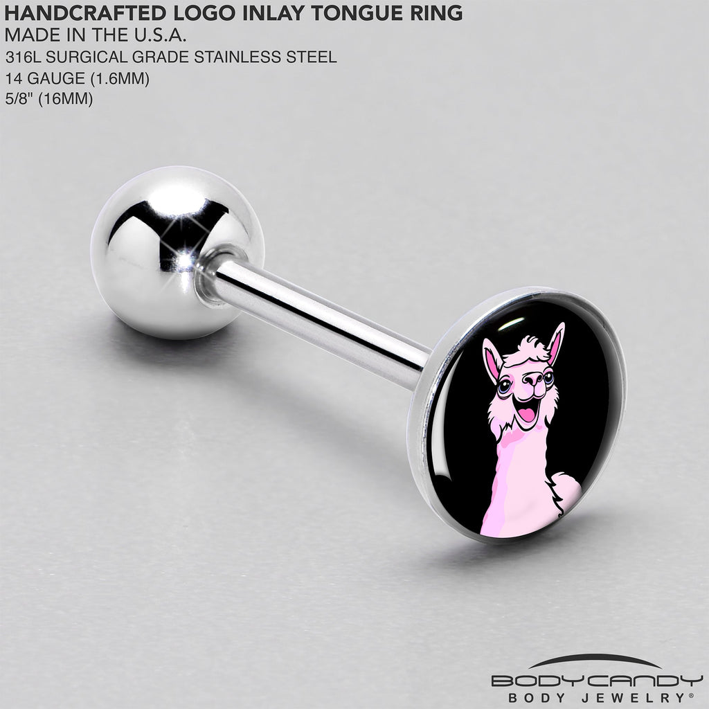 BodyCandy Pink Happy Llama Barbell Tongue Ring by Onyx O — side view