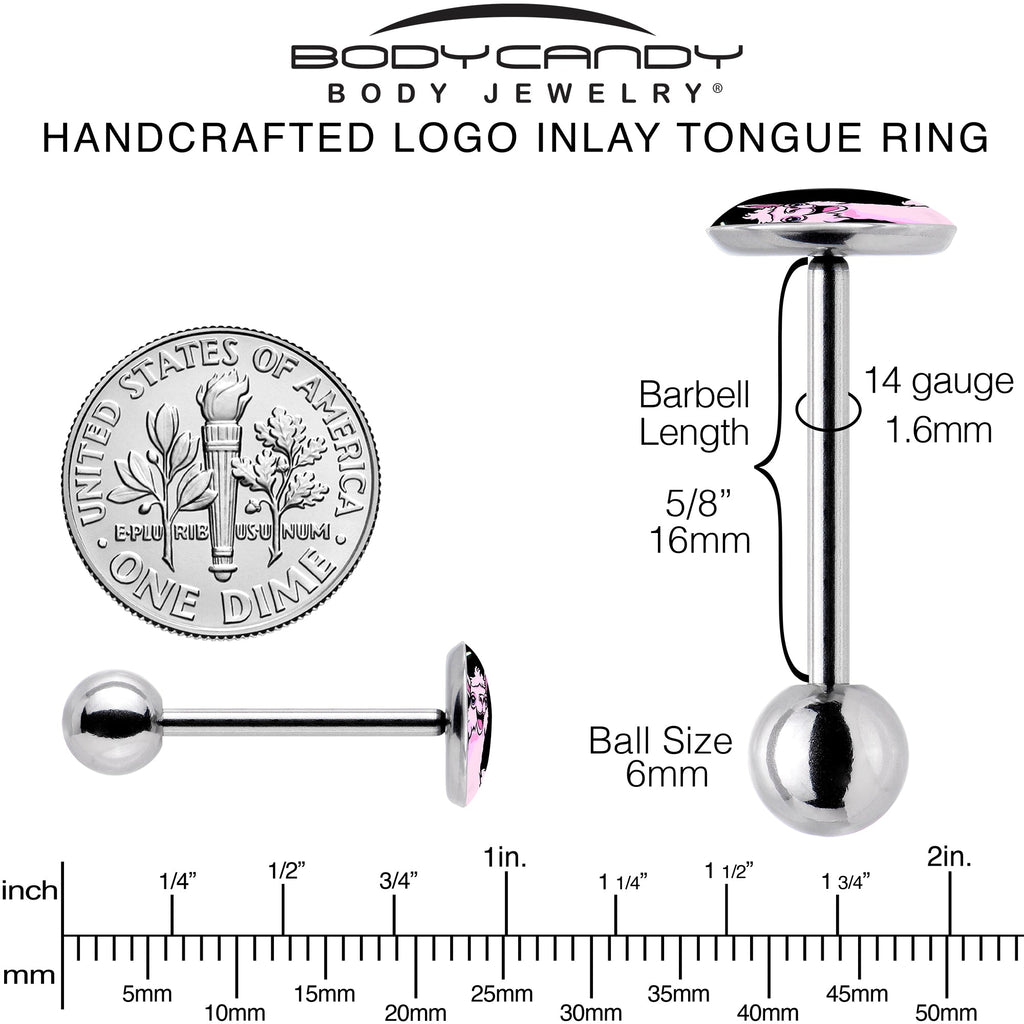BodyCandy Pink Happy Llama Barbell Tongue Ring by Onyx O — back view