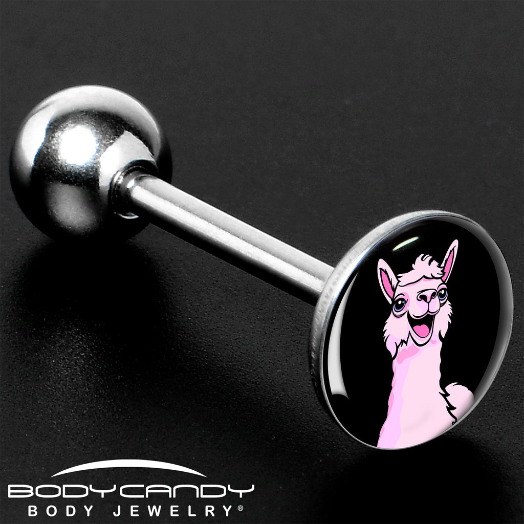 BodyCandy Pink Happy Llama Barbell Tongue Ring by Onyx O — in-use photo